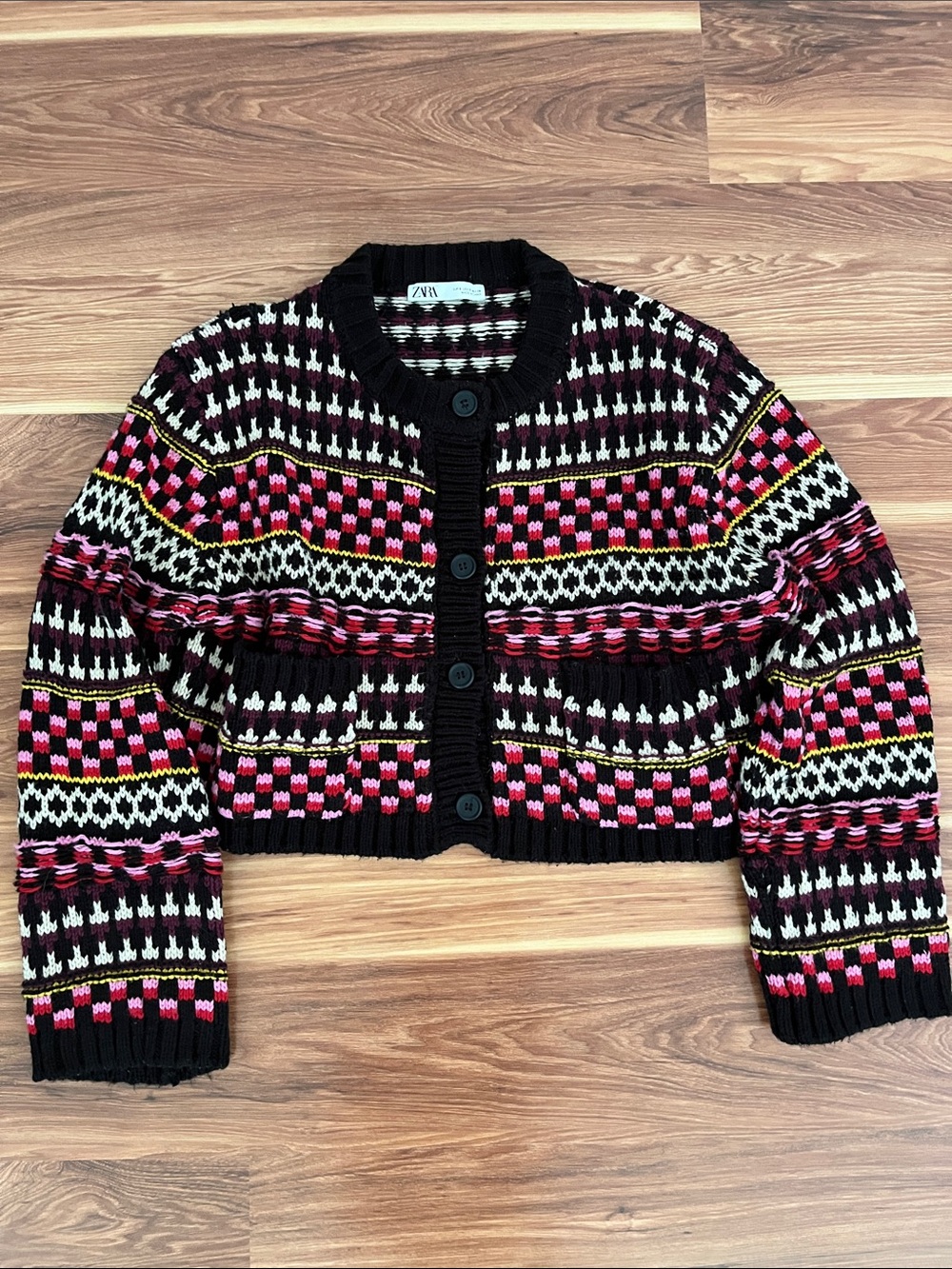 Zara Cropped Colorful Button-down Sweater
